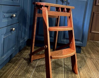 Handmade Oak Folding Stepladder – Solid Wood Compact Step Stool for Kitchen & Home, Portable Multipurpose Ladder with Durable Construction