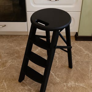 Ladder Chair: Handmade Oak Folding Ladder Stool – Compact Kitchen Step Stool  Portable Wooden Stepladder for Home, Library /Multipurpose Use