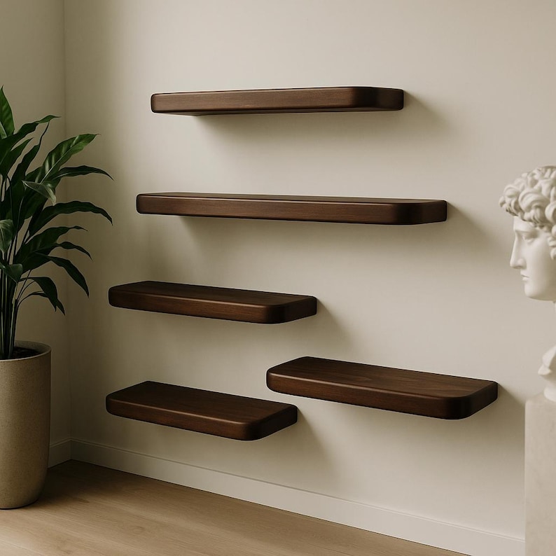 Rounded Edge Wall Shelf – Stylish Floating Wood Storage, Rustic Mantel ...