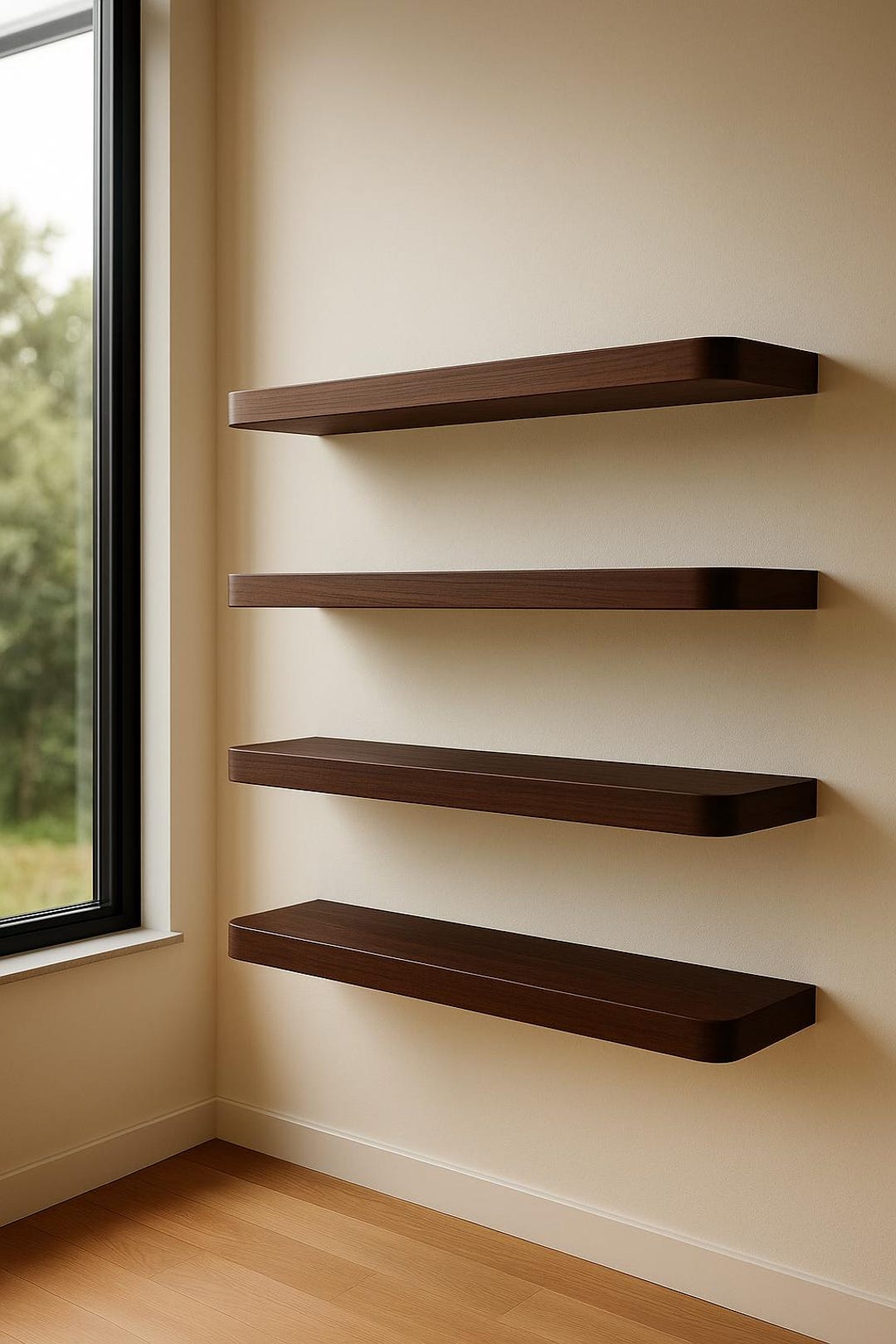 Solid Wood Floating Shelf With Rounded Edges – Modern Minimalist Wall ...