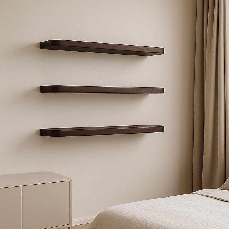 Rounded Edge Wall Shelf – Stylish Floating Wood Storage, Rustic Mantel ...