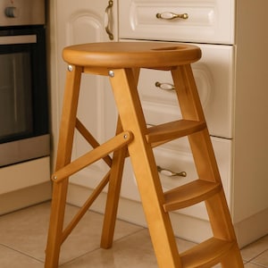 Ladder Chair: Handcrafted Wooden Stepladder Stool – Folding Ladder, Compact Kitchen Step Stool, Portable Multipurpose Rustic Home & Library