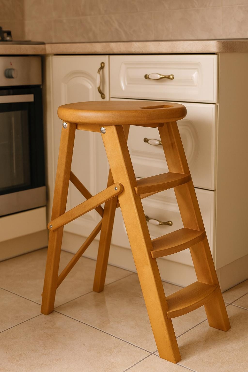 Ladder Chair: Handcrafted Wooden Stepladder Stool – Folding Ladder, Compact Kitchen Step Stool, Portable Multipurpose Rustic Home & Library
