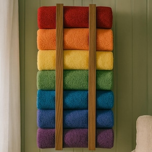 Wooden Blanket Display Rack – Wall Towel Rack – Natural Wood Storage for Quilts, Towels, Yoga Mats – Eco-Friendly Home Decor
