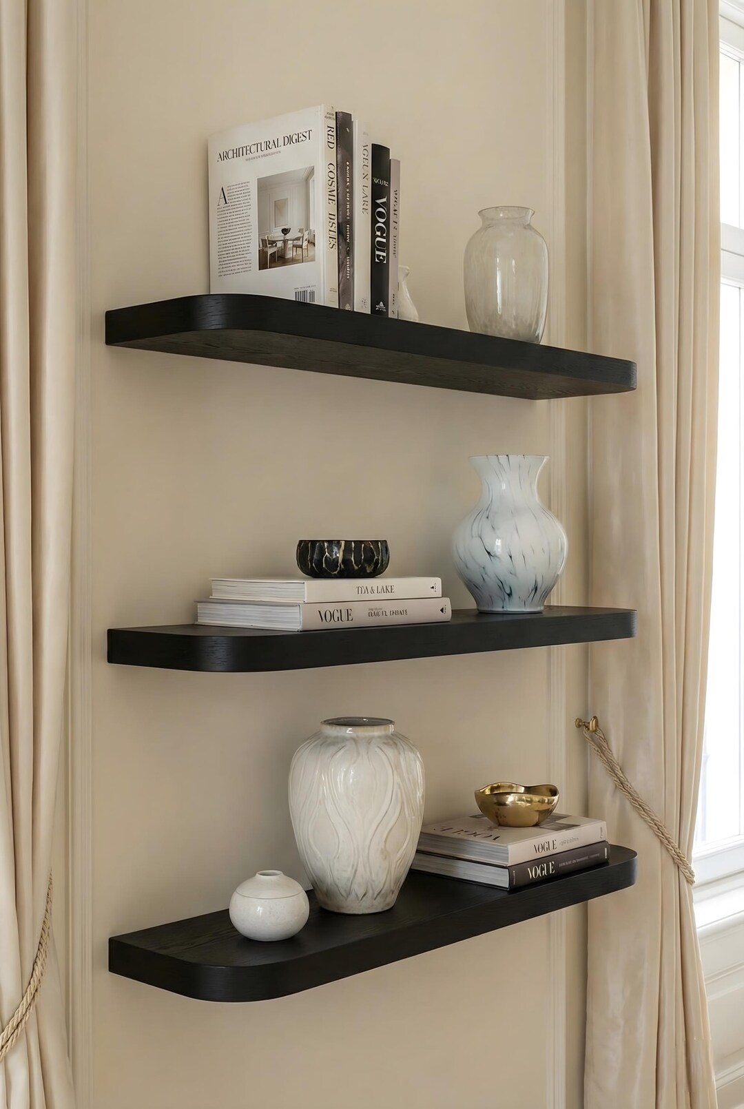 Modern Wooden Floating Shelf – Smooth Rounded Edge Design - Etsy