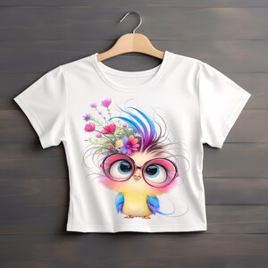 Whimsical Cropped T-Shirt, Playful Bird Design, Cute Summer Top, Casual Style, Unique Gift for Bird Lovers, Fun Wear for Celebrations