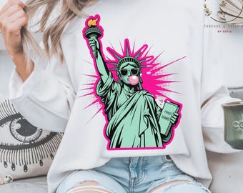 Estatua de la Libertad, chicle, 4 de julio, PNG, EE. UU., Patriótico, América, Clipart popular del Día de la Independencia, Camiseta de American Girl, PNG