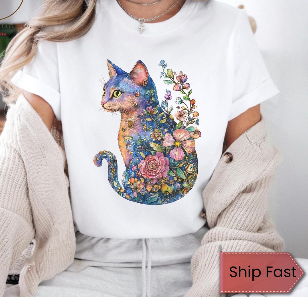 Floral Cat Mom Shirt, Purr Shirt, Cat Mom Floral Tee, Cat Lover Shirt ...