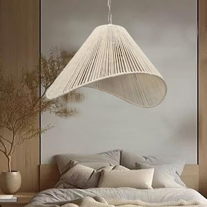 Trendy Macrame - Rattan - Jute - Bamboo - Wicker Pendant Light. Chandelier for Living Room, Bedroom, Office, Restaurant, Hotel, Cafeteria