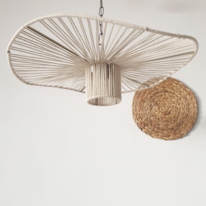 Trendy Macrame - Rattan - Jute - Bamboo - Wicker Pendant Light. Chandelier for Living Room, Bedroom, Office, Restaurant, Hotel, Cafeteria