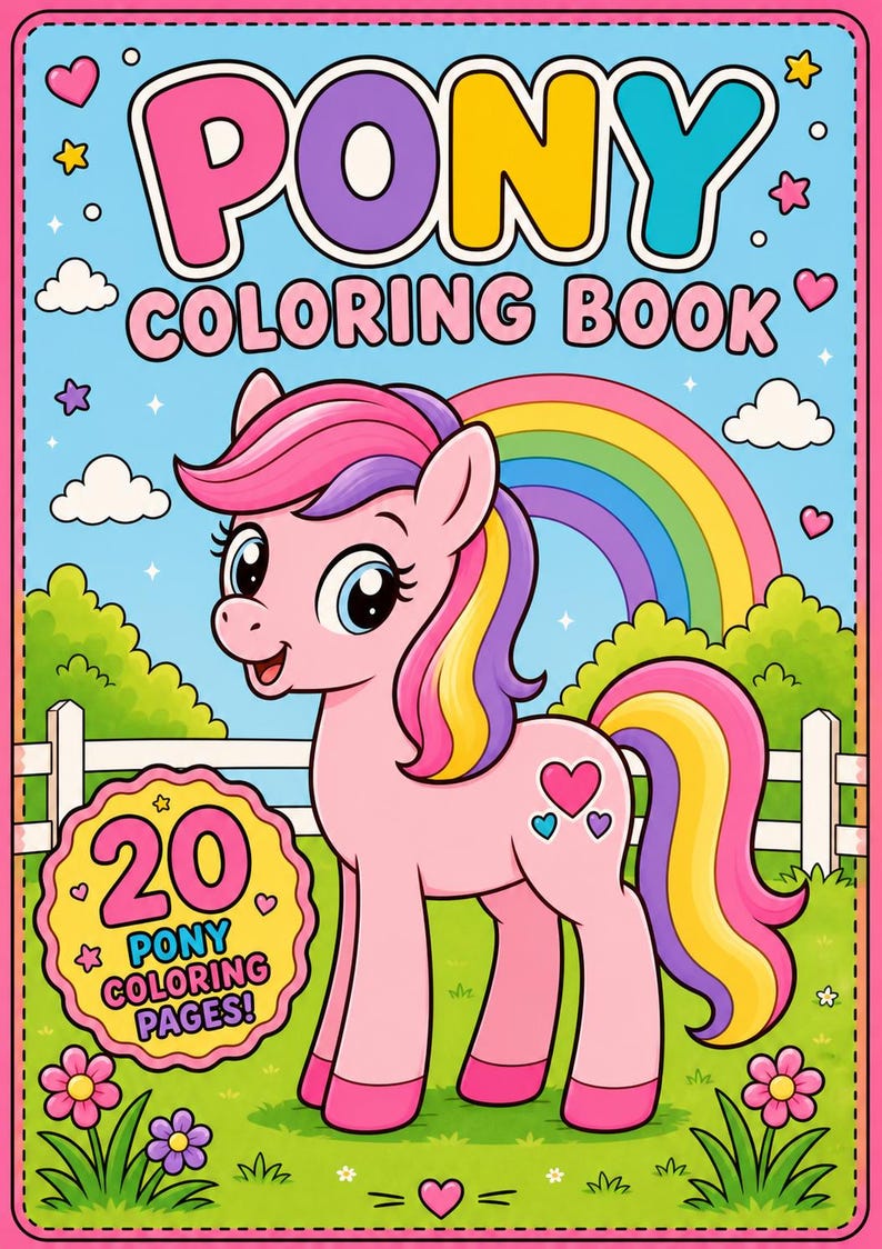 Pony Coloring Book for Kids Ages 4-7 – 20+ Pages, Printable PDF ...