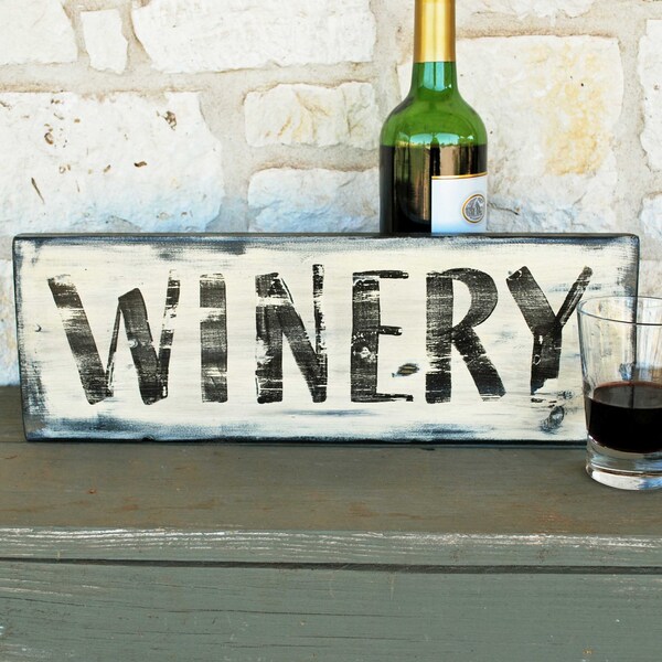 Winery sign - distressed wooden black and cream