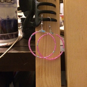 Pink beaded hoop earrings