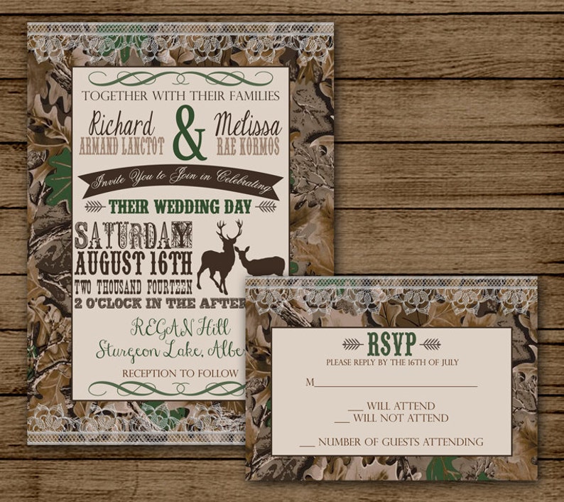 Camo Wedding Invitation With Rsvp Camo Invite Deer Etsy