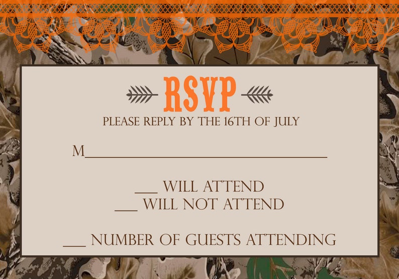 Customized Wedding Invitation Camo Orange Deer Camouflage With Etsy