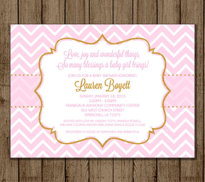 Pink and Gold Baby Shower Invitation Gold Glitter and Pink Etsy