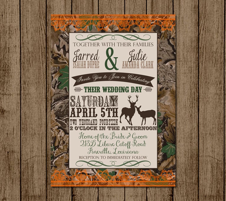 Customized Wedding Invitation Camo Orange Deer Camouflage Etsy