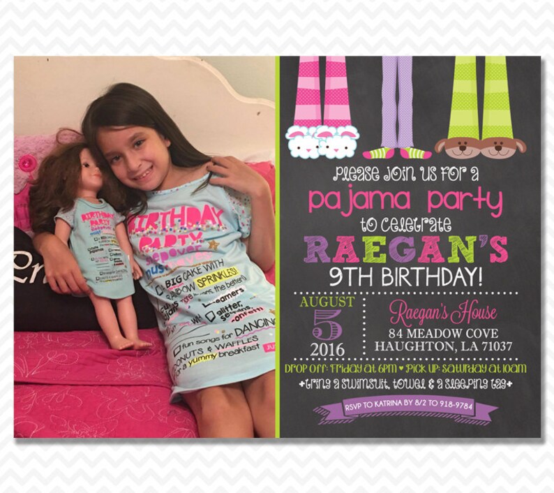 Pajama Party Invitation Slumber Party Birthday Party Invite Etsy
