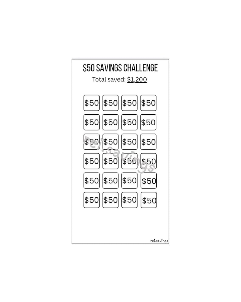 50 Dollar Savings Challenge | A6 Printable Tracker (digital Download ...
