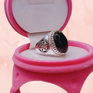Handmade Natural Black Agate Stone  925 Silver Ring Genuine Oval Agate Ring Aqeeq Ring for Men  Akik Ring Valentine&#39;s Day Gift for Him
