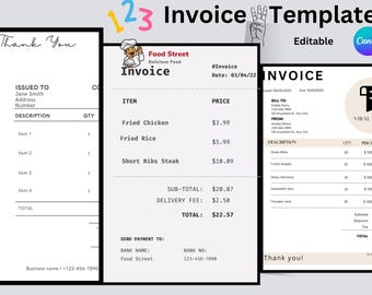Modèle de facture modifiable : modèle DIY pour petite entreprise (modèle canva)