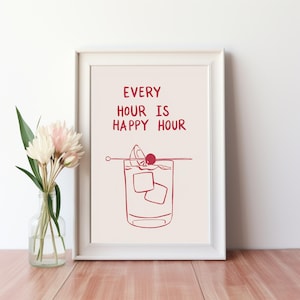 Cada hora é happy hour - Bar Art Print Liquor Poster Modern Bar Cart Wall Art Vodka Poster Red Tequila Digital Download Print