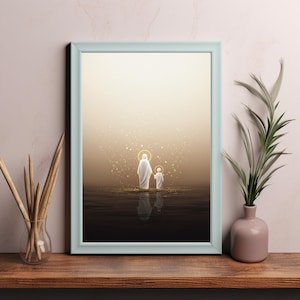 Ethereal Figures in Shallow Water - A Serene Digital Art Piece for Spiritual Reflection and Tranquility