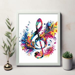 Levendige solsleutelkunst - kleurrijk muzikaal muurdecor voor directe download - perfect voor muziekliefhebbers en creatieve ruimtes