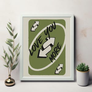 Impression Love You More, Art mural rétro vert imprimable, Art mural cartes à jouer, décoration murale preppy Saint-Valentin, art mural tendance