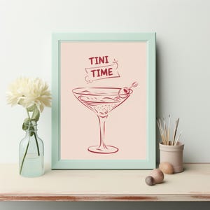 Martini print bar art print minimalistische cocktail poster rode bar kar - handgetekende martini illustratie muur decor - download afdrukbare kunst