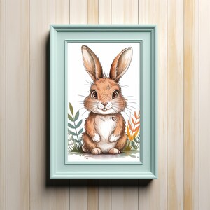 Lindo conejo de dibujos animados con corazón: arte digital alegre para decoración de paredes, descarga instantánea imprimible, perfecto para habitaciones de niños