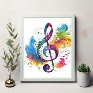 Vibrant Treble Clef Art - Whimsical Colorful Music Design for Wall Art - Instant Download Printable