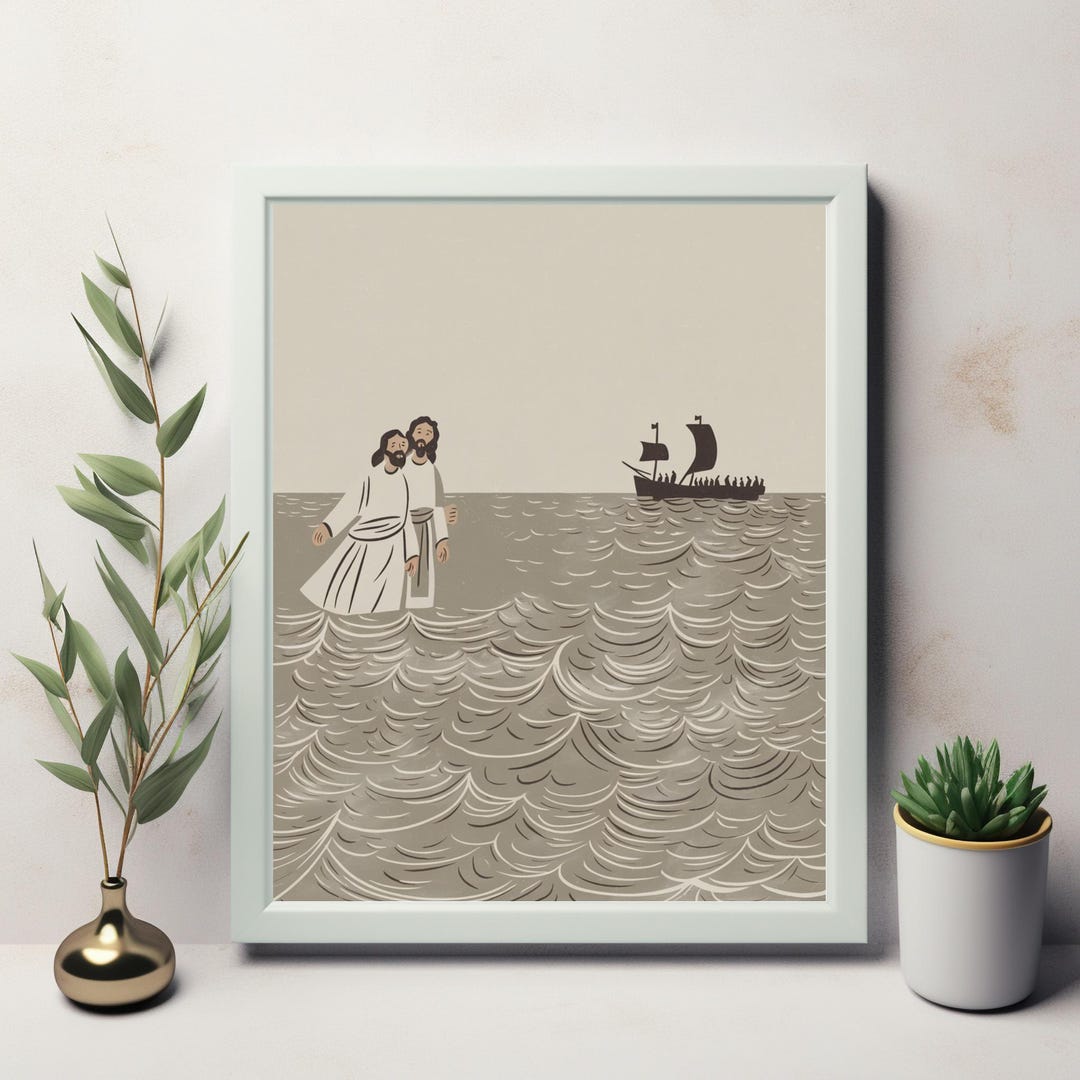 Jesus and Peter Walk on Water DIGITAL DOWNLOAD, Bible Art, Modern Bible ...