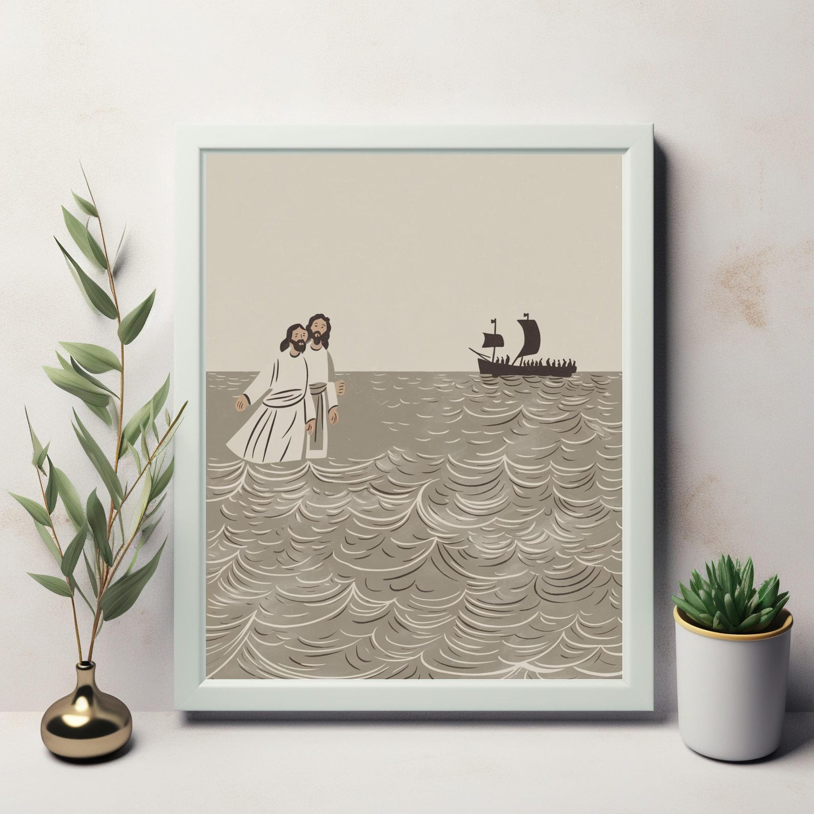 Jesus and Peter Walk on Water DIGITAL DOWNLOAD, Bible Art, Modern Bible ...