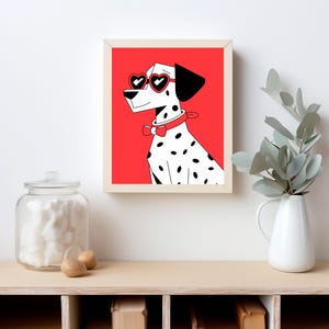 Cheerful Dalmatian Dog with Heart-Shaped Sunglasses - Playful Digital Art for Wall Decor - Instant Download Printable