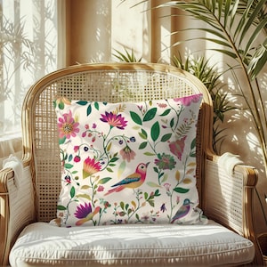Floral and Birds Print Pillow Cover, William Morris Floral Decorative Throw Pillow cover, cushion covers, throw pillow covers, Woodland deco