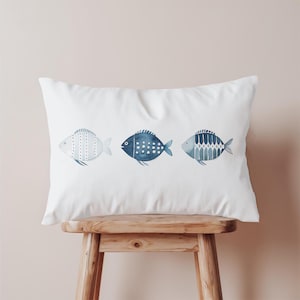 Blue Fish Lumbar Pillow: Nautical Coastal Home Decor