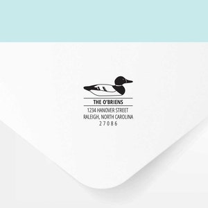 Mallard Duck Personalized Return Address Stamp, Custom Wood Mounted or Self Inking Rubber Stamp