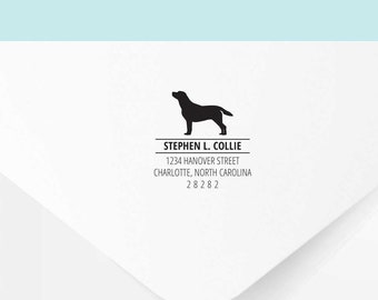 Labrador Retriever Silhouette Personalized Return Address Stamp, Custom Rubber Stamp, Wood Mounted or Self Inking