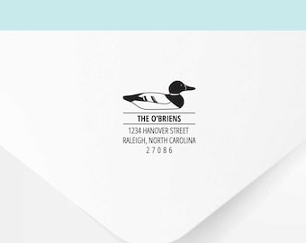 Mallard Duck Personalized Return Address Stamp, Custom Wood Mounted or Self Inking Rubber Stamp