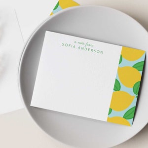 Papeterie personnalisée à motif citron jaune vif, lot de 10 cartes de correspondance avec enveloppes