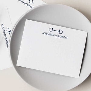 Einfache Snaffle Bit Personalisierte Reiter Briefpapier, Set mit 10 flachen Grußkarten, benutzerdefinierte Farben, Pferdegeschenk