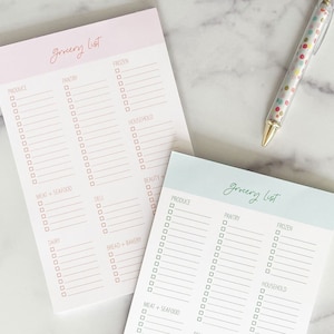 Simple Weekly Grocery Store List Organizer, Pink or Blue, Shopping Notepad, Market List