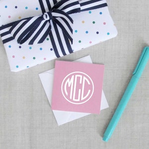 Monogram Gift Enclosure Cards, Set of 25 Personalized Square Mini Folded Note Cards, Solid Background, Small Cards with Envelopes