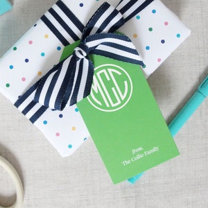 Monogram Gift Tags, Set of 12 Custom Hang Tags, Personalized Solid Color Gift Packaging image 1