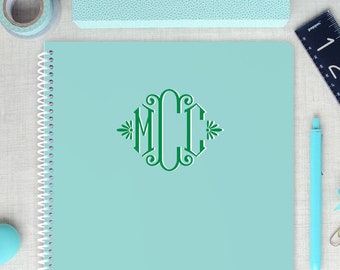 Elegant Monogram Spiral Notebook or Sketchbook, Single or Three Initial Option, Multi Color, Two Sizes, Blank or Line Pages Personalize Gift