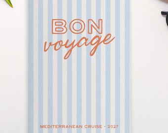 Diario y planificador de viaje personalizado para un solo viaje, rayas con tipografía vintage.