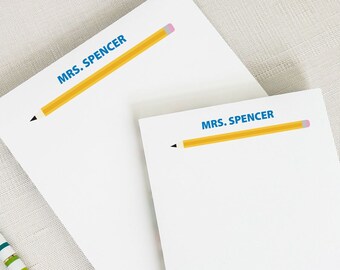 Personalized Teacher Notepad, Cute Modern Pencil, Small Medium Two Piece Gift Set, End of Year Gift, Back to School, Teacher Appreciation