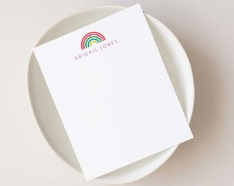 Modern Rainbow Personalized Stationery, Set of 10 Note Cards with Envelopes, Ideal for Tweens and Teens