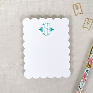 Monogram Scallop Edge Stationery Set, Set of 10 Flat Note Cards, Thank You Notes, Personalized Gift image 1
